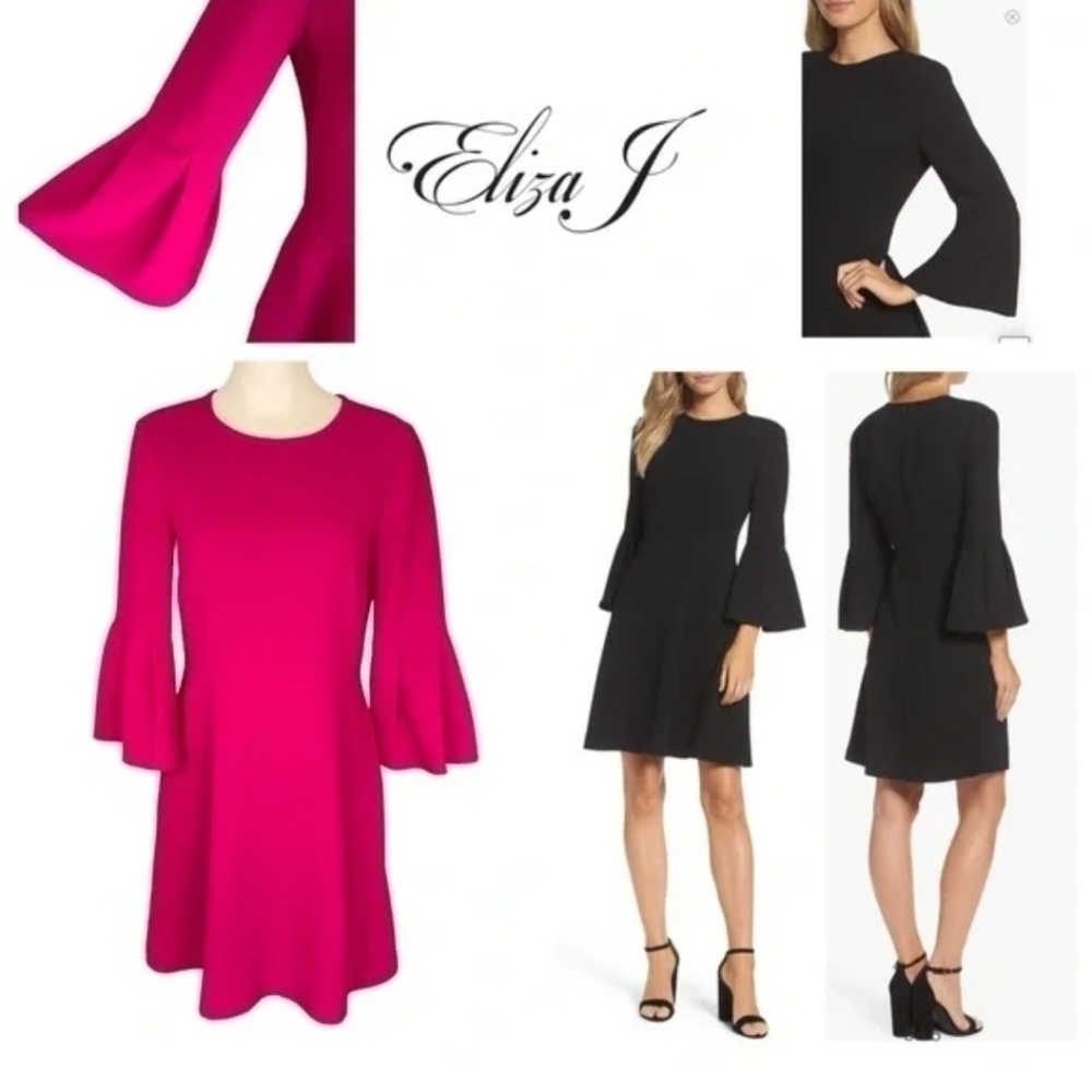 Eliza J |Womens Bright Pink Midi Dress Flare Sleeves Mod Flirty Sexy Sz.4